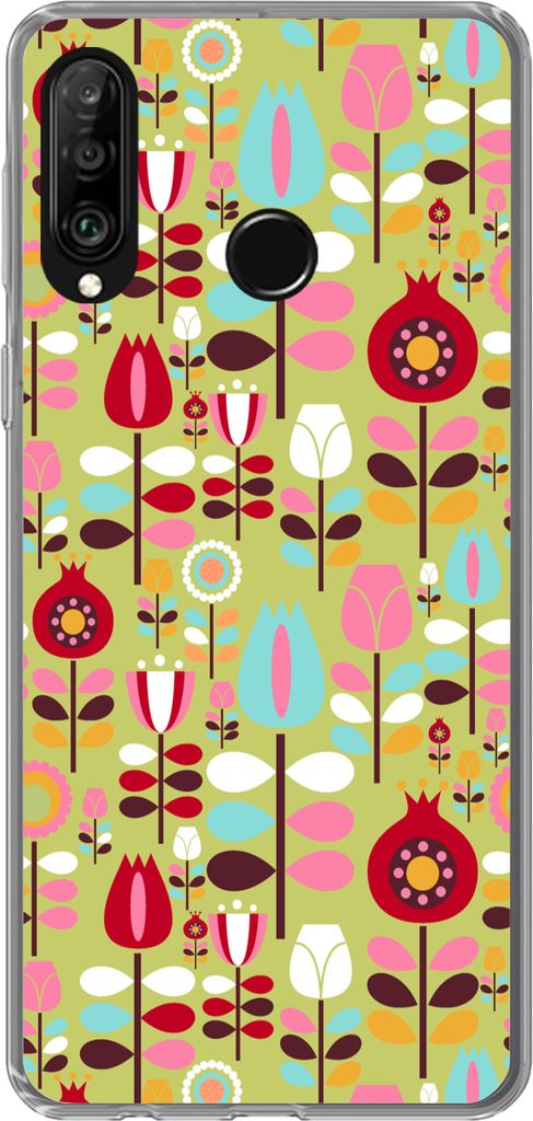 MuchoWow Handyhülle Schutzhülle Hülle für Telefoonhoesje Huawei P30 Lite Muster - Blumen - Farben Silikon Softcase Handy Hülle - Handyhülle