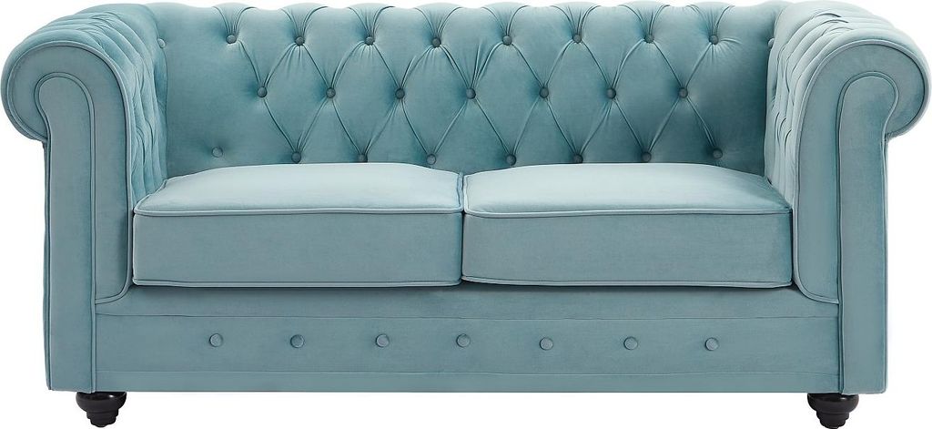 CHESTERFIELD 2-Sitzer-Sofa aus pastellblauem Velours