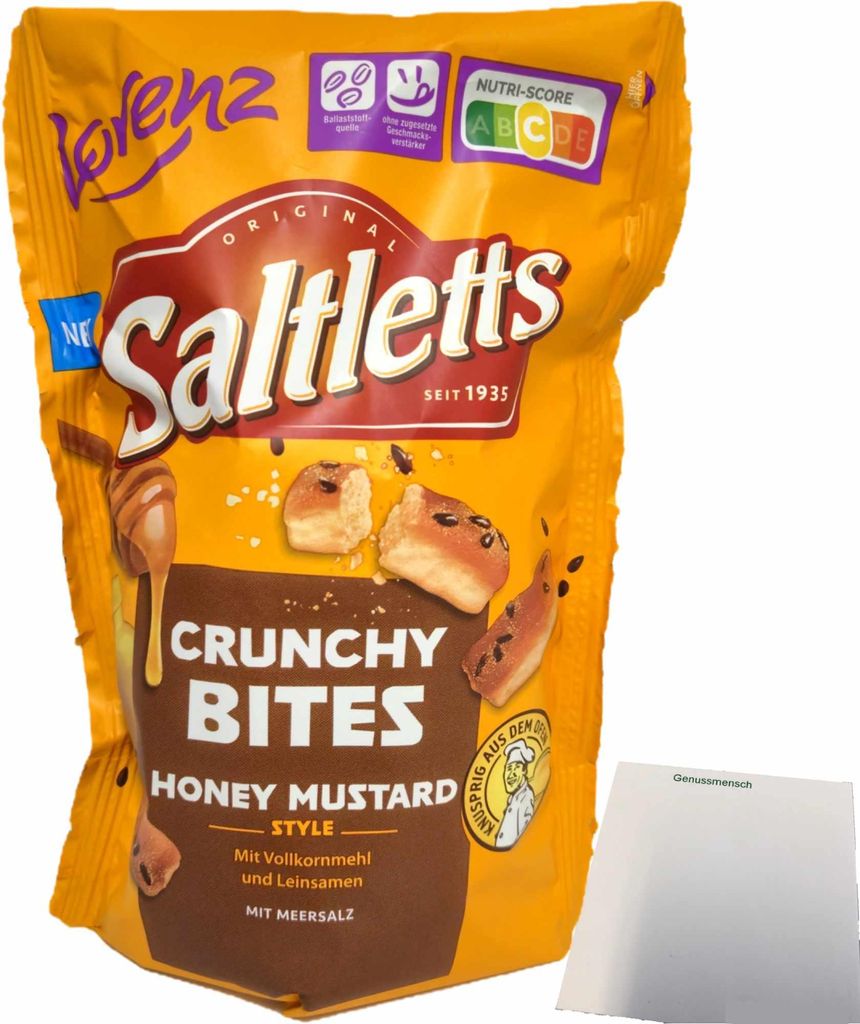 Lorenz Saltletts Crunchy Bites Honey Mustard Style (100g Packung) + usy Block