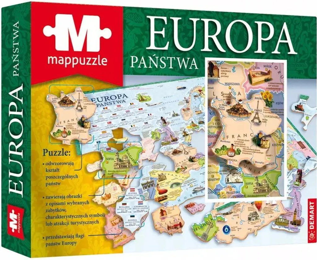 Mappuzzle Europe des États - Puzzle en Bois Illustré avec les Capitales