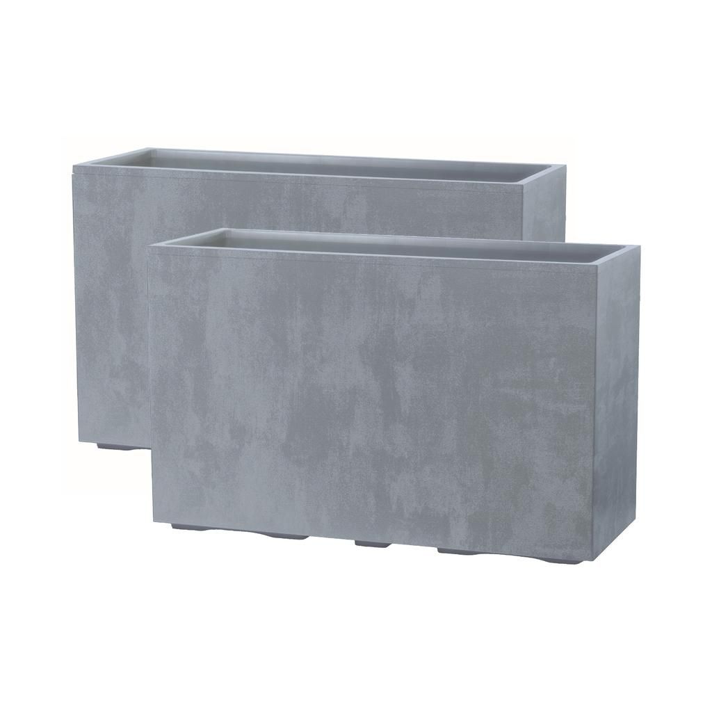 Kreher XXL Sichtschutz Pflanzkasten hoch 93L - 98x38,5x62 cm - doppelwandig & rollbar, mit Entwässerungsstopfen - Naturstein Optik, 2 Stück Grau