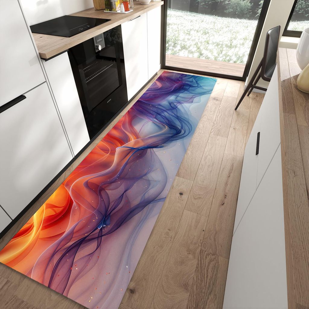 Küchenteppich 80x300cm rutschfest & abwischbar PVC Läufer - Farbwirbel