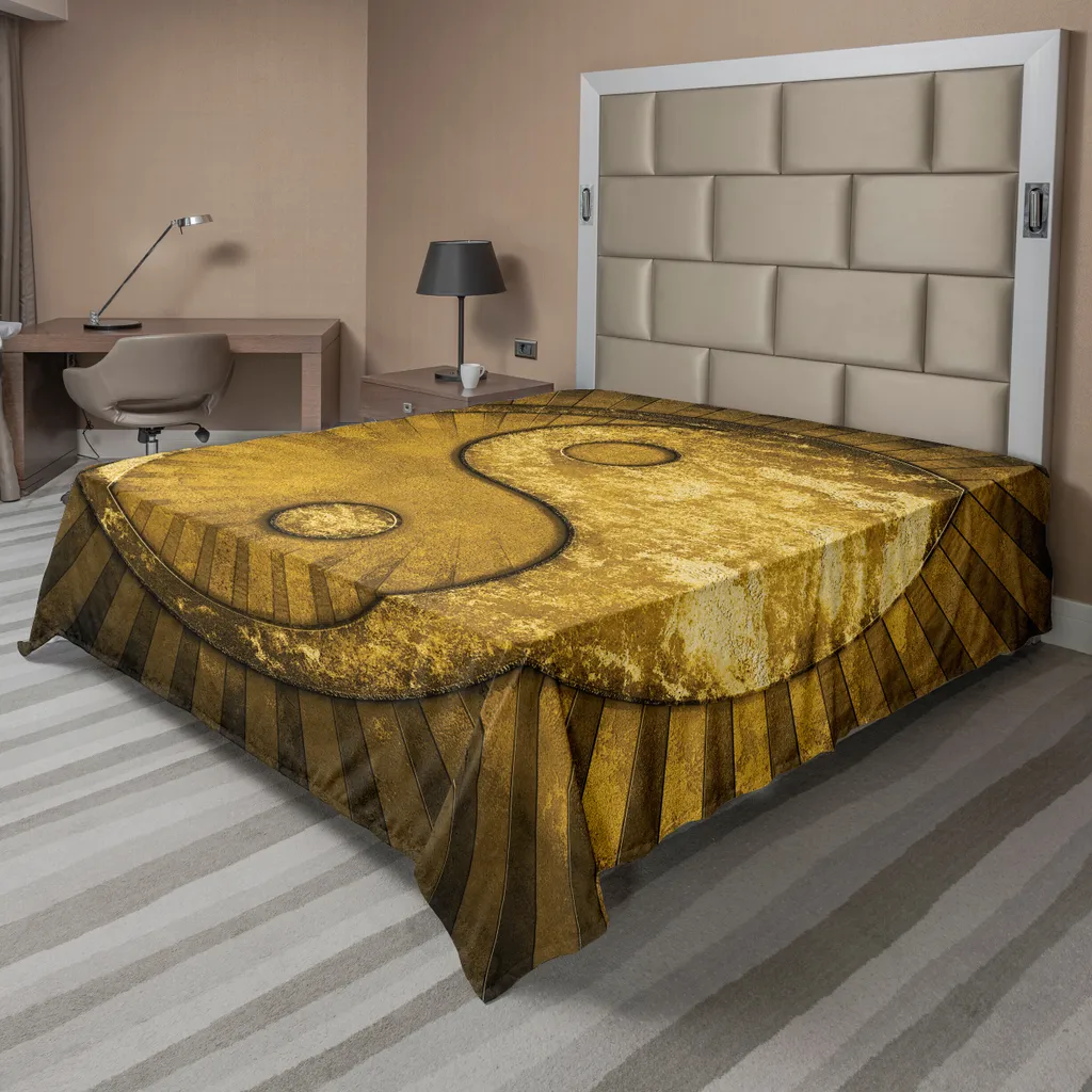 Drap Décoratif Ying Yang pour Lit Double Marron Clair 244 x 205 cm