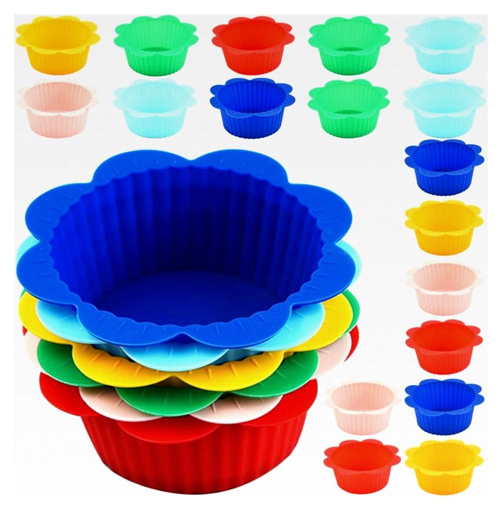 24 Stück Silikon Muffinförmchen für Cupcakes, fettabweisend, bunt, wiederverwendbar für Küche, Party und selbstgemachte Kuchen in zufälligen ...