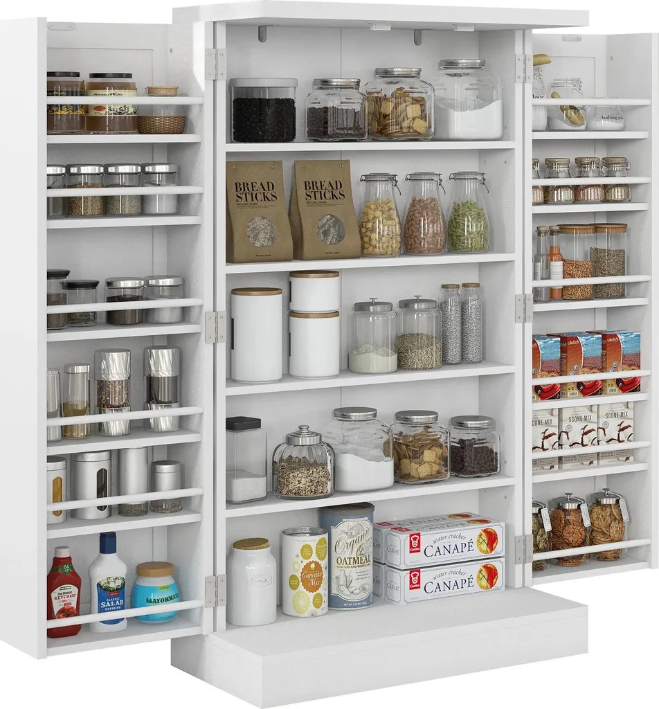 Buffet de cuisine moderne blanc 2 portes et 16 niches de rangement