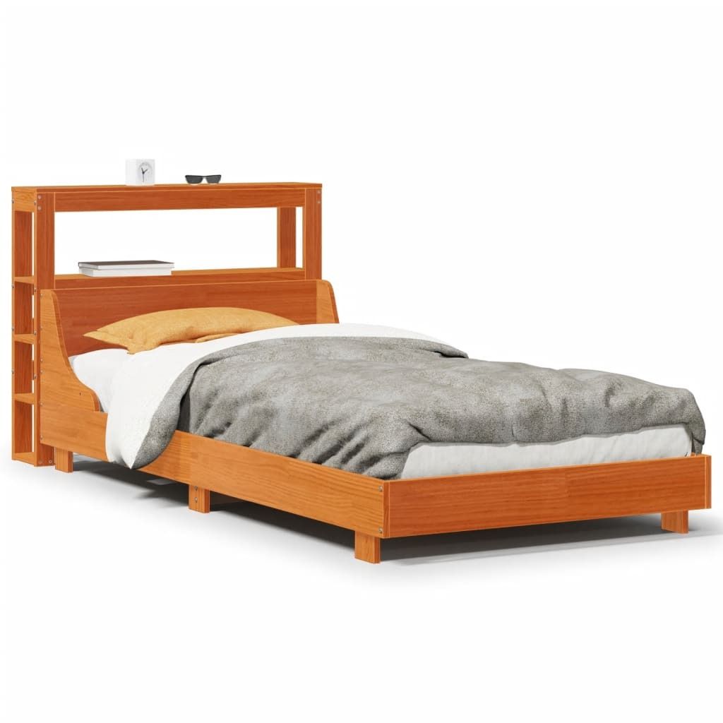 (Robust Möbel)Bettgestell/Massivholzbett - Einzelbett/Jugendbett mit Lattenrost - ohne Matratze - Wachsbraun 90x200 Kiefernholz - Klassische B...