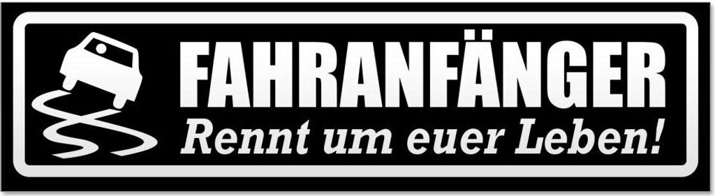 Kiwistar Fahranfänger rennt Leben V2 invertiert Magnetschild Schild magnetisch - 60cm Schwarz - Magnetfolie für Auto PKW Kfz