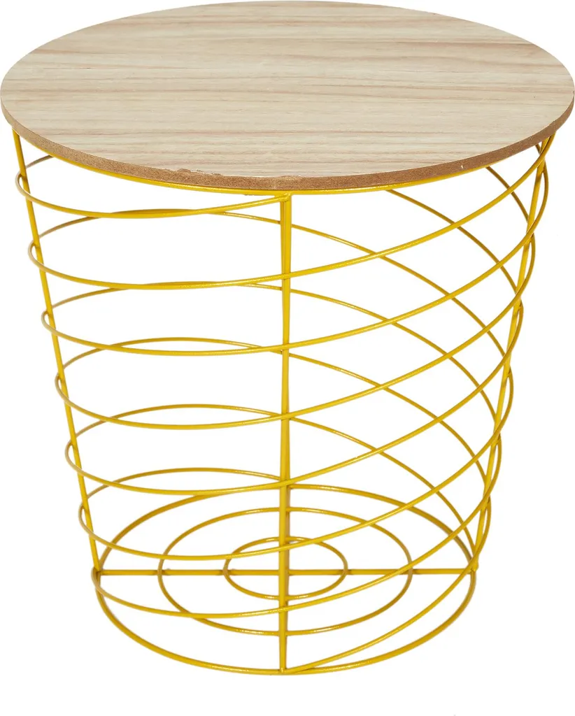 Table Filaire Cyclone en Bois et Métal Jaune - Design Industriel Ø40cm