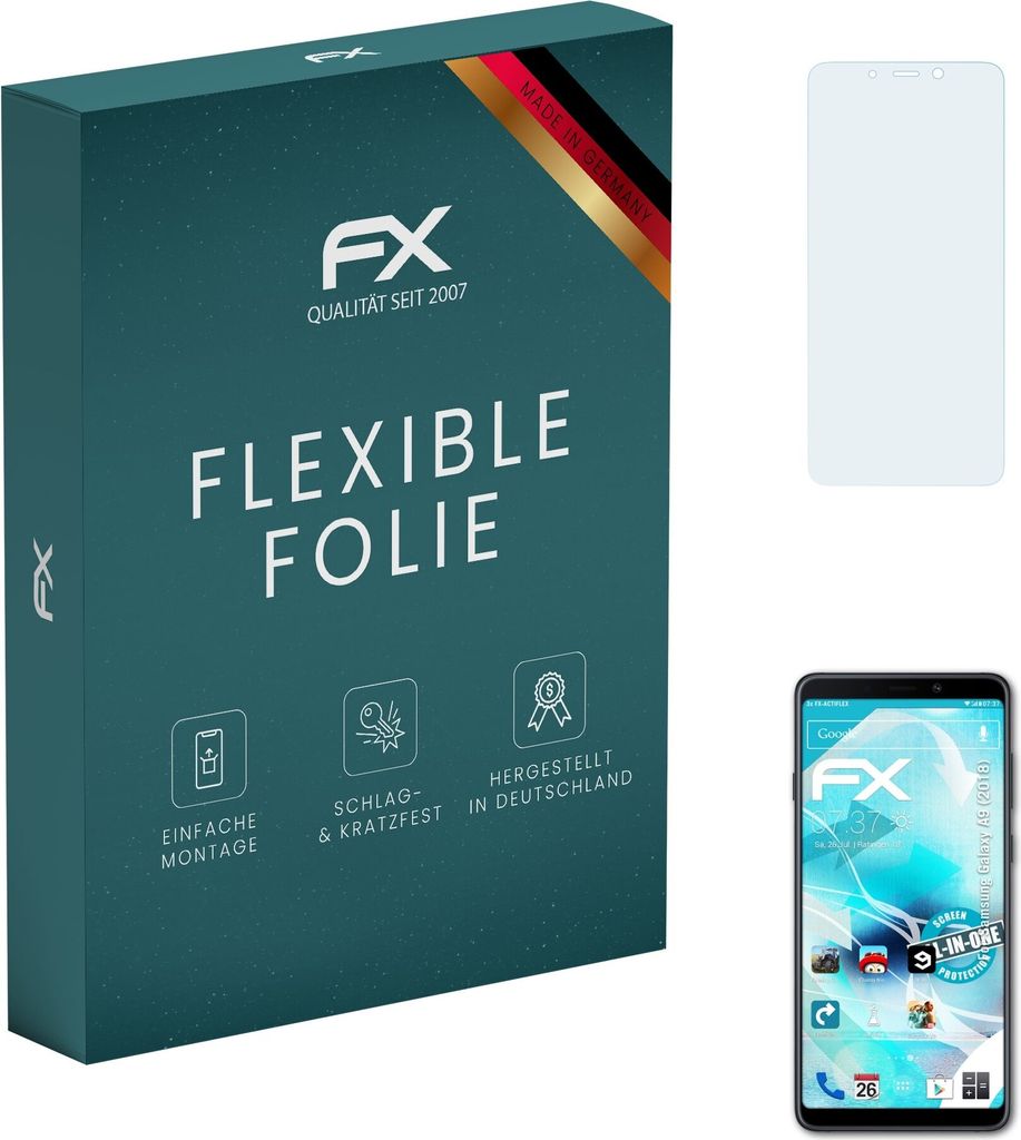atFoliX FX-ActiFleX 3x Schutzfolie kompatibel mit Samsung Galaxy A9 (2018) Folie
