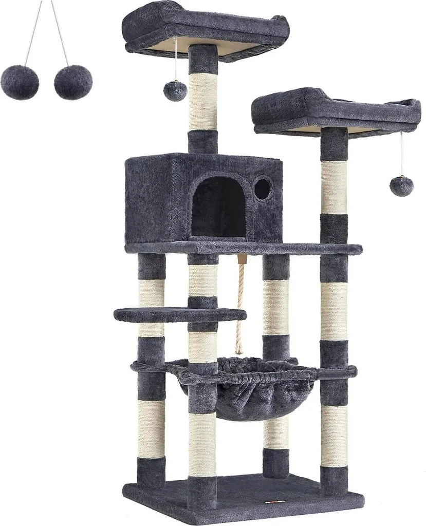 FEANDREA Tiragraffi 143 cm Grigio Fumo: L'Albero Perfetto per Gatti Felici