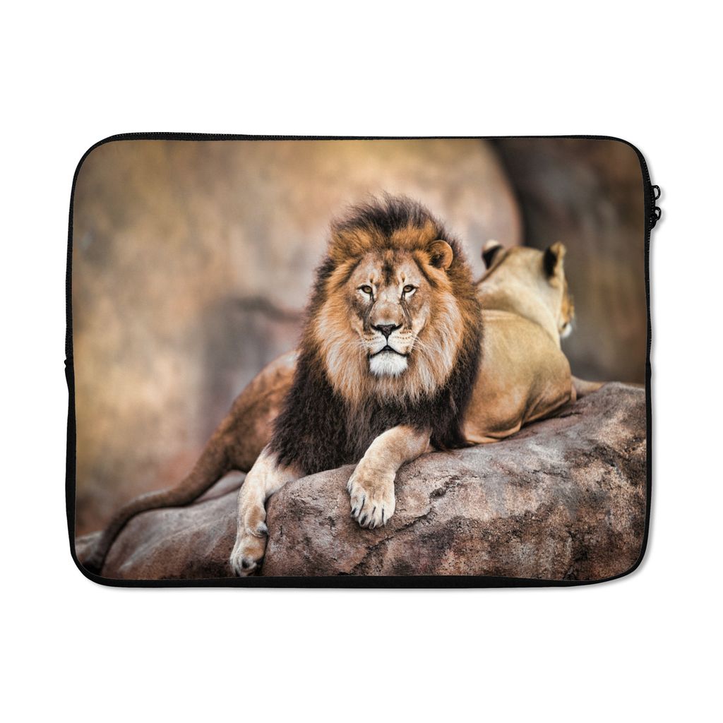 MuchoWow Laptop Hülle 13 Zoll Löwe - Felsen - Tiere Laptoptasche - Laptophülle - Sleeve - Rundumschutz