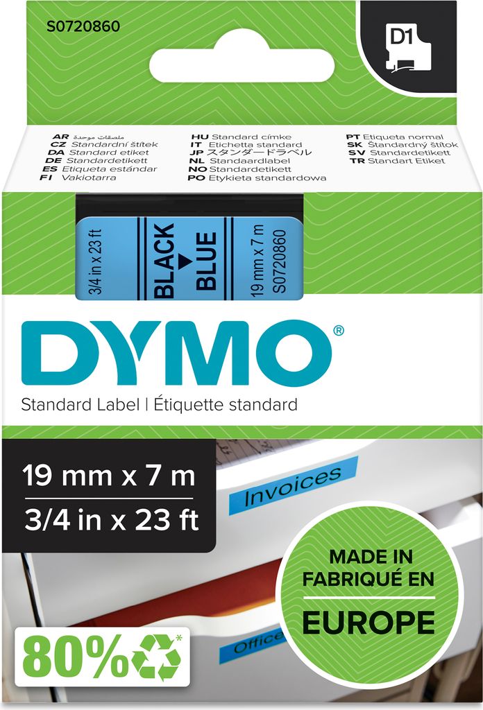 DYMO Original D1-Etikettenband | schwarz auf blau | 19 mm x 7 m | selbstklebendes Schriftband | für LabelManager-Beschriftungsgerät