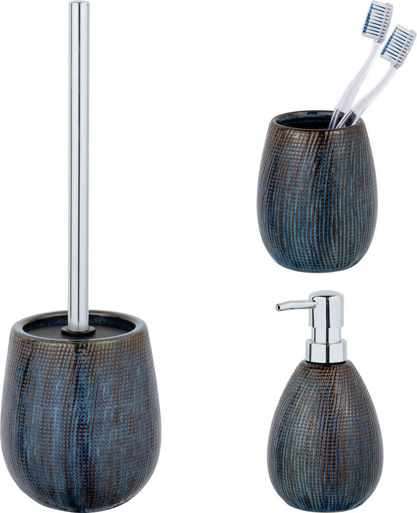 Schöner Wohnen Keramik Bad-Accessoire Set Braun Ronta WC-Garnitur Seifenspender Zahnputzbecher