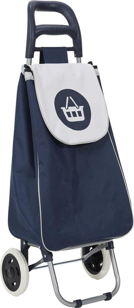 HowHomely | Einkaufsroller - Einkaufshilfe - 34 x 30 x 96 cm - 50 L - Dunkelblau Weiß - Einkaufstrolley - Tasche mit Klappe