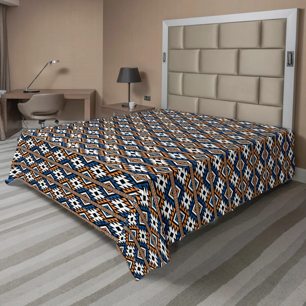 Lenzuolo Decorativo Boho ABAKUHAUS Etnico Blu e Arancio 244x205