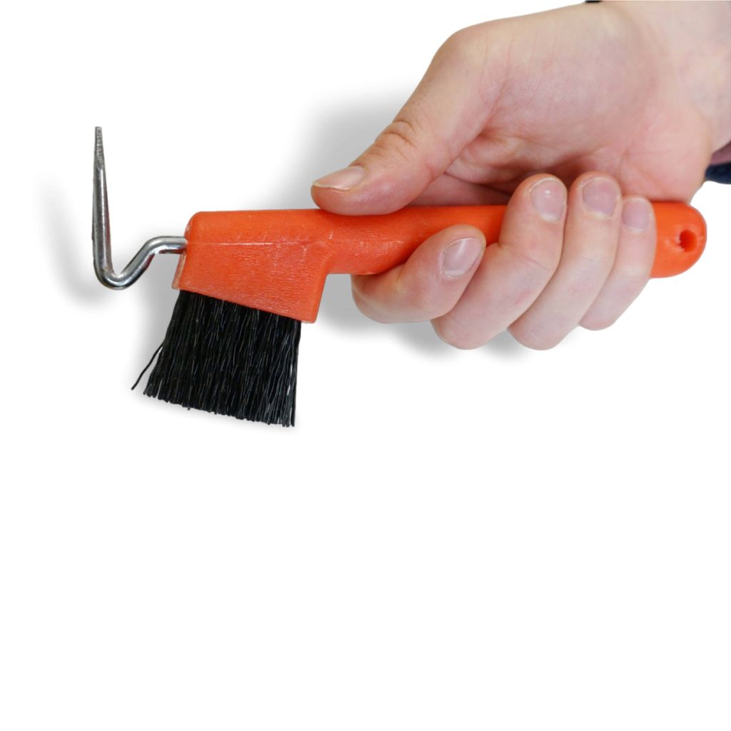 Hufkratzer für Pferde Esel Ziegen Huf mit extra Stabiler Bürste, Farbe rot