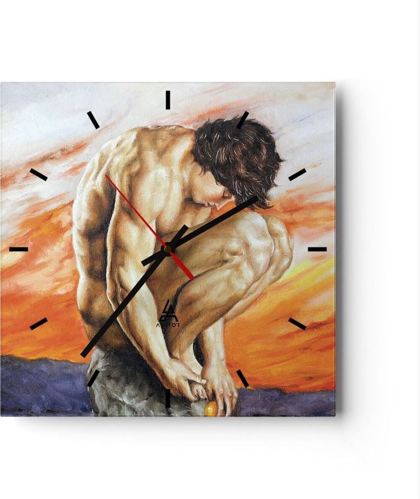 Wanduhr - Quadrat - Glasuhr - Körper Mann bunt - 30x30cm - Schleichendes Uhrwerk - Lautlos - zum Aufhängen bereit - Dekoration Modern - Wanddekor...