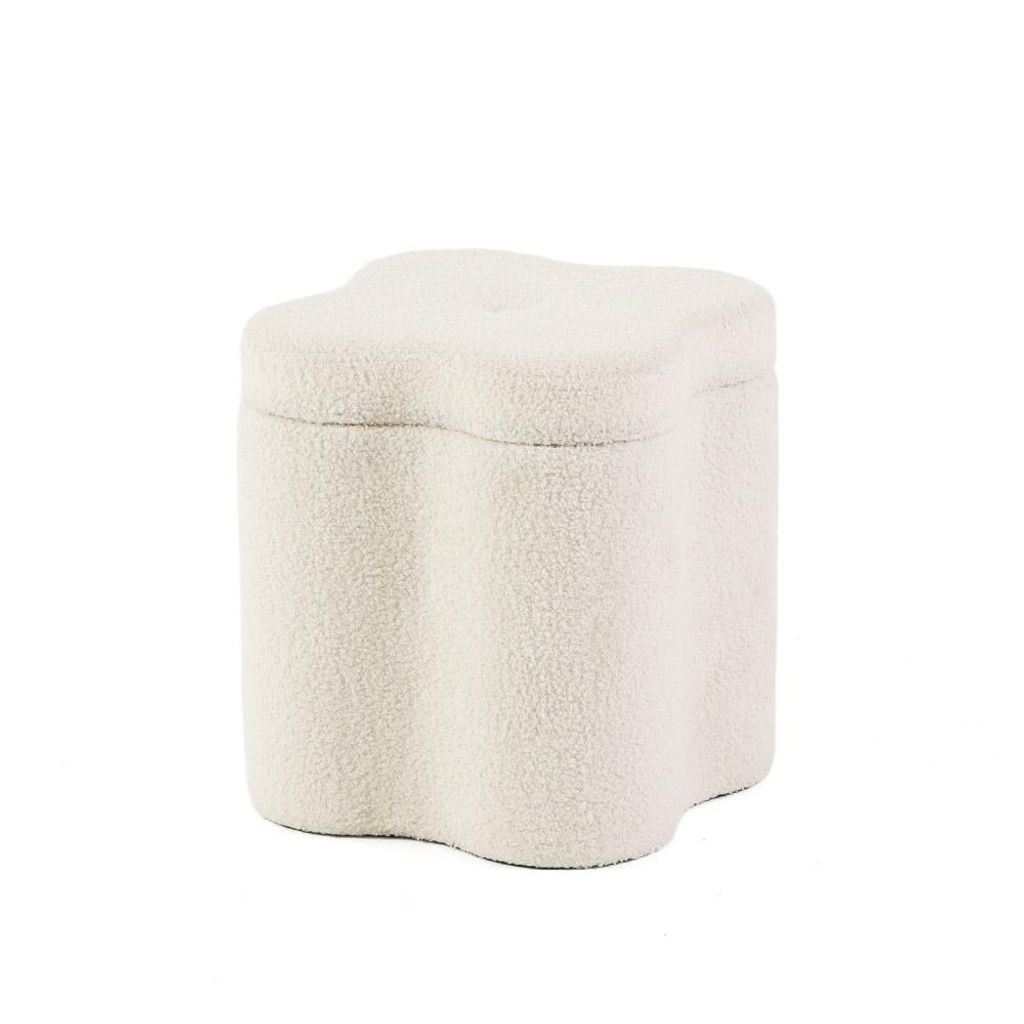 Aufbewahrungshocker aus Teddy-Bouclé-Stoff in Kleeblattform – modernes, weiches und funktionales Design für Wohnzimmer, Schlafzimmer und Kinder...
