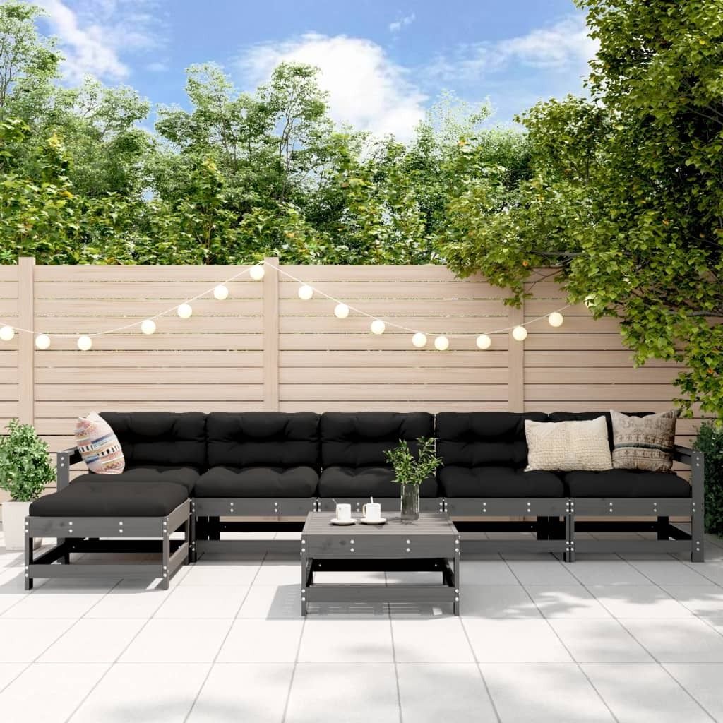 Maison Exclusive - 7-tlg. Garten-Lounge-Set mit Kissen Grau Massivholz