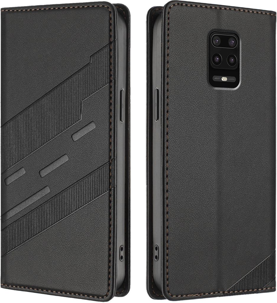 Hülle für Xiaomi Redmi Note 9s/Note 9 Pro/Note 9 Pro Max, Kunstleder Brieftaschen Handyhülle mit Kartenfach und Standfunktion Schwarz