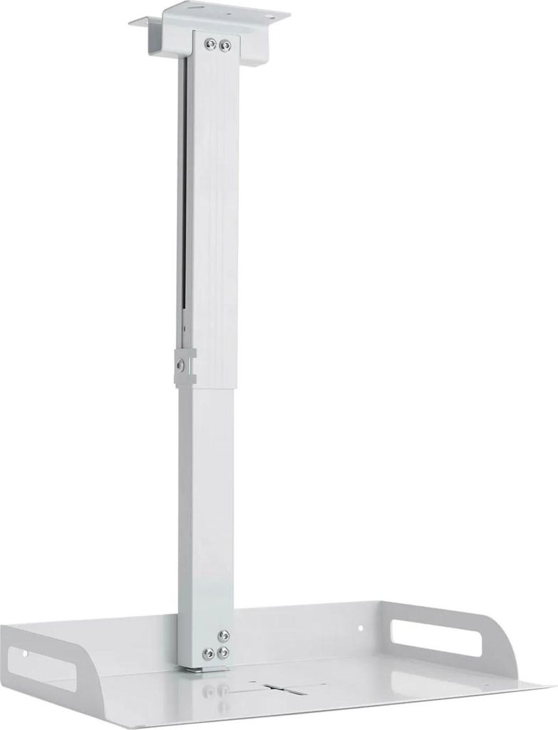 Beamer Halterung - Universelle Deckenhalterung für Projektor - Höhenverstellbar 34–56 cm - Tragkraft 14 kg - Ablage 35x22 cm - Weiß