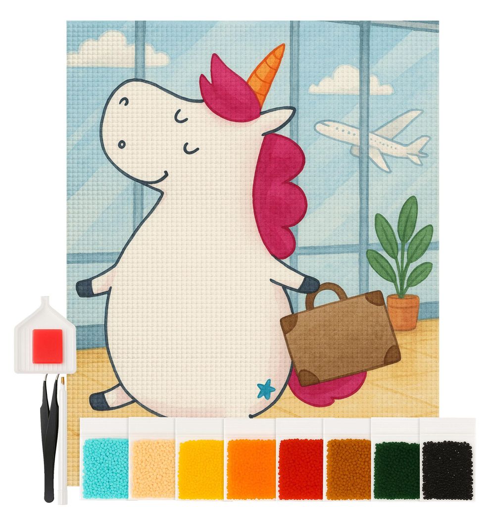 Mr. & Mrs. Panda Diamond Painting Einhorn Koffer Design 40 x 50 cm Ohne Rahmen - Weiß - Geschenk, diamant bilder, Einhörner, Malen, Unicorn, Erwa...