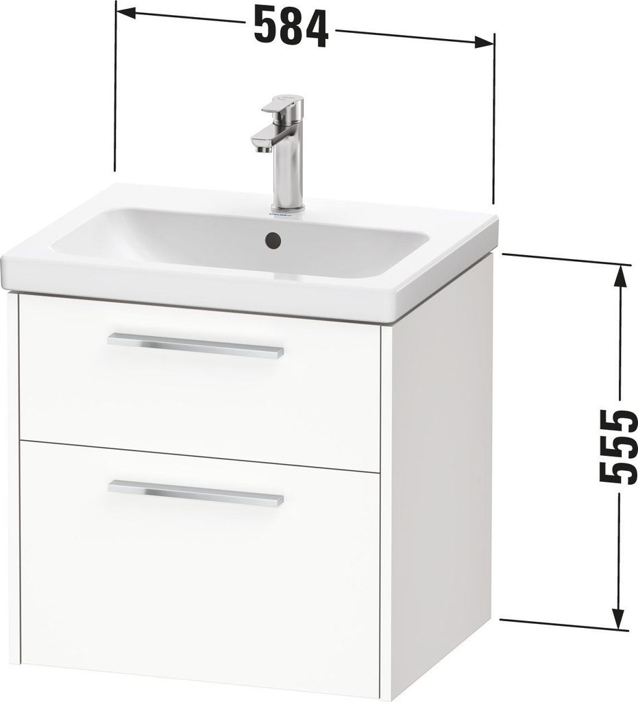 Duravit D-Code Waschtischunterbau wandhängend, 1 Auszug, 1 Schubkästen, 584x460mm, Siphonausschnitt, mit Griff, DC46700BD550000