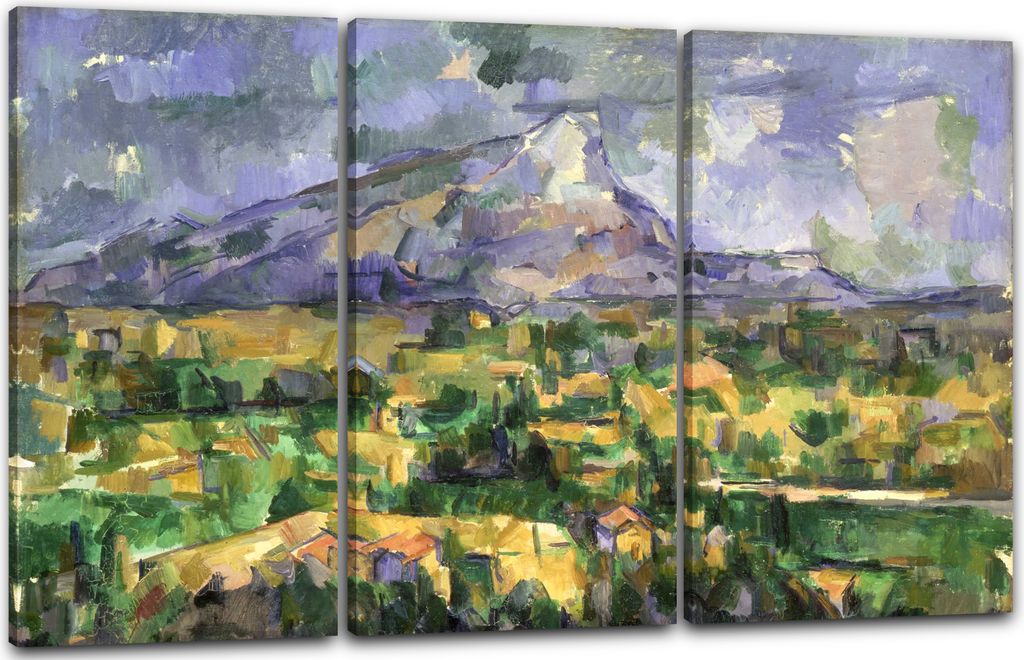 Leinwandbild 3-teilig (120x80cm): Paul Cézanne - Mont Sainte-Victoire, echter Holz-Keilrahmen inkl. Aufhänger, handgefertigt in Deutschland
