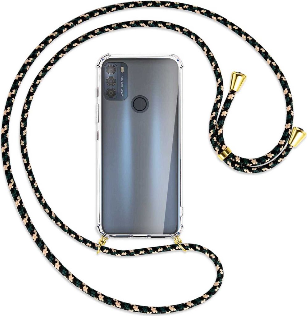Handykette Backcover-Schutzhülle mit Band (Metall goldfarben) für Motorola Moto G50 (XT2137) - camouflage