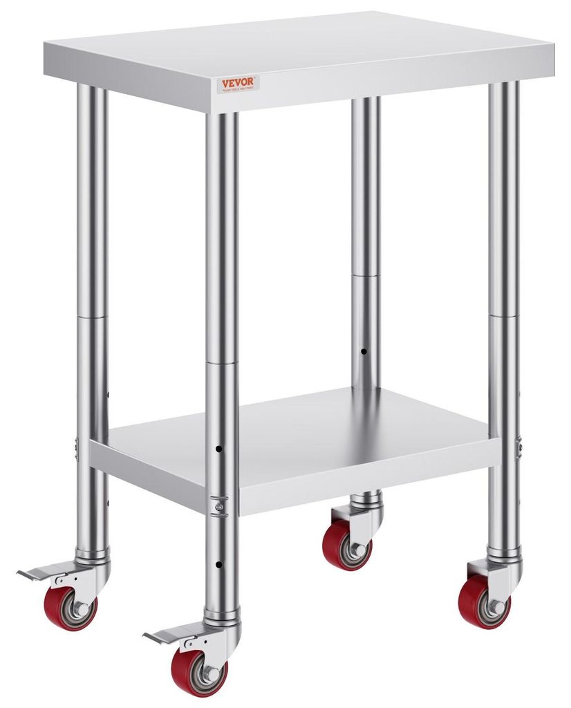 Stainless Steel Catering Work Table 24x18 Inch Commercial Kitchen Table with 4 Wheels Commercial Food Prep Workbench with Flexible Adjustment Shelf...