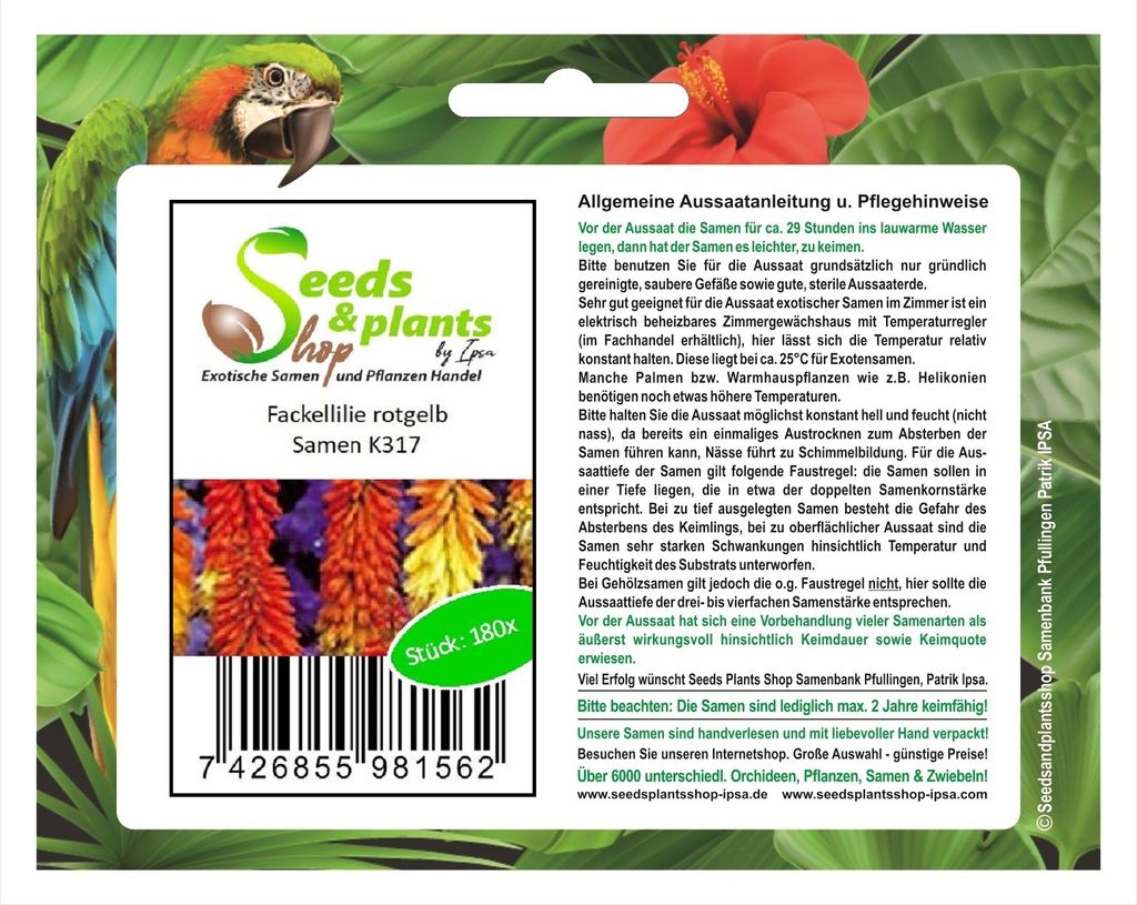 180x Fackellilie rotgelb Kniphofia uvaria Saatgut Garten Pflanzen - Samen K317
