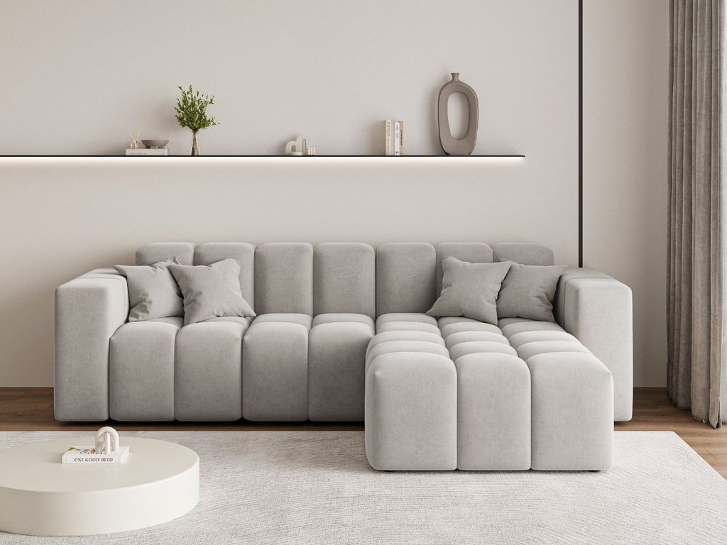 GrainGold Ecksofa L-Form Loopo Rechts- Moderne Ecksofa, Wohnzimmer Sofa - Eckcouch Grau (Komodo 20)