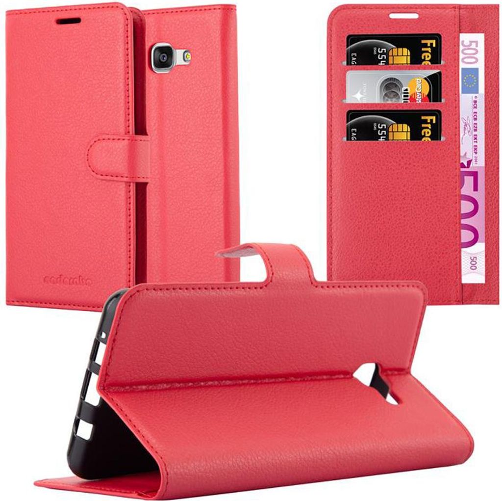 Cadorabo Hülle für Samsung Galaxy A7 2016 Schutz Hülle in Rot Handyhülle Etui Case Cover Magnetverschluss