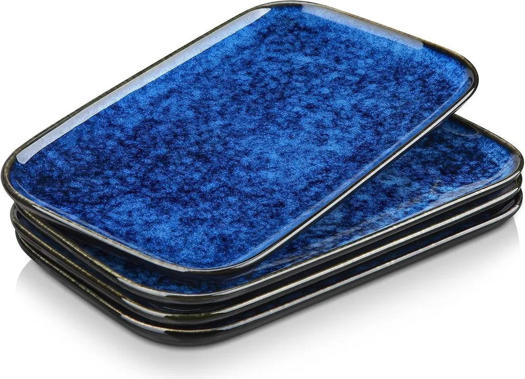 Set di piatti da portata in gres per 4 persone, lavabile in lavastoviglie, adatto al microonde, set di piatti blu-verde da 4 pezzi