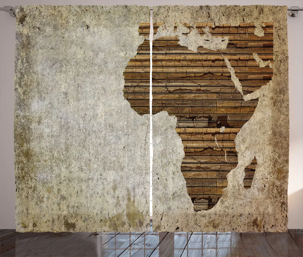 ABAKUHAUS Tenda rustica africana, cartolina con assi di legno, tende universali per soggiorno con passanti e ganci, 280 x 175 cm, color terra d'ombra chiaro e marrone