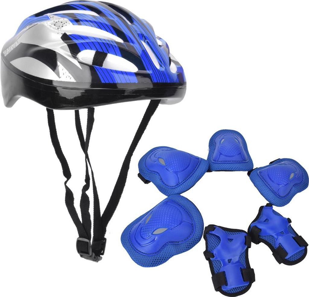 7-teiliges Rollschuh-Schutzausrüstungsset für Erwachsene, Knieschützer, Ellenbogenhandschuhe, Helm (blauer Erwachsener)