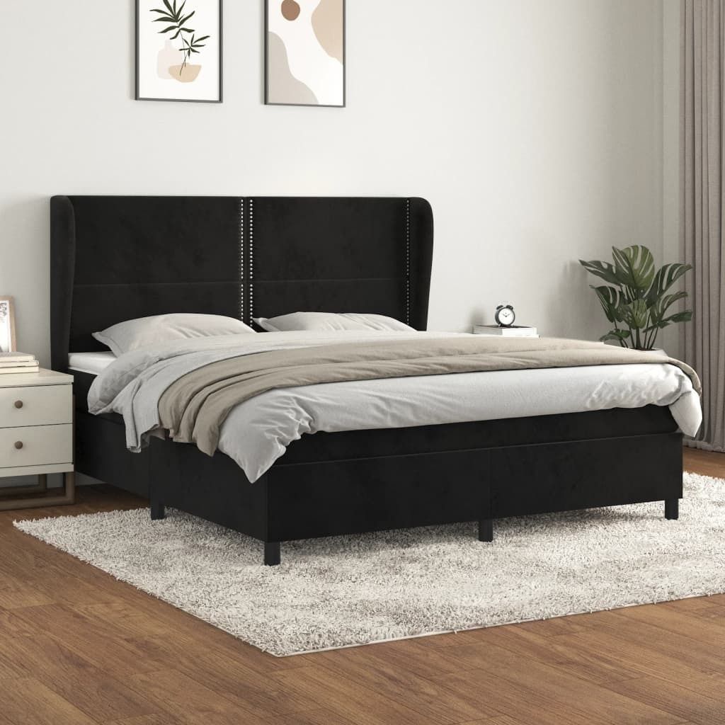 Design Möbel Boxspringbett mit Matratze Schwarz 160x200 cm Samt - 2024 Neu