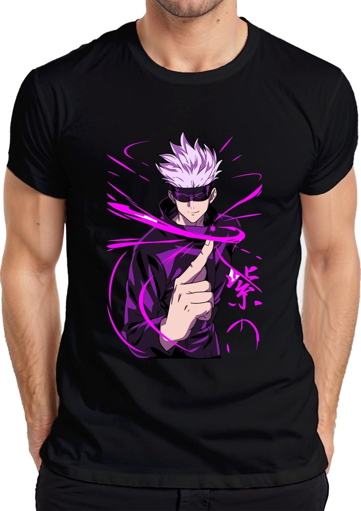 Jujutsu Kaisen Satoru Gojo Augenbinde lila Energie Fan Geschenk Herren T-Shirt, Schwarz, S