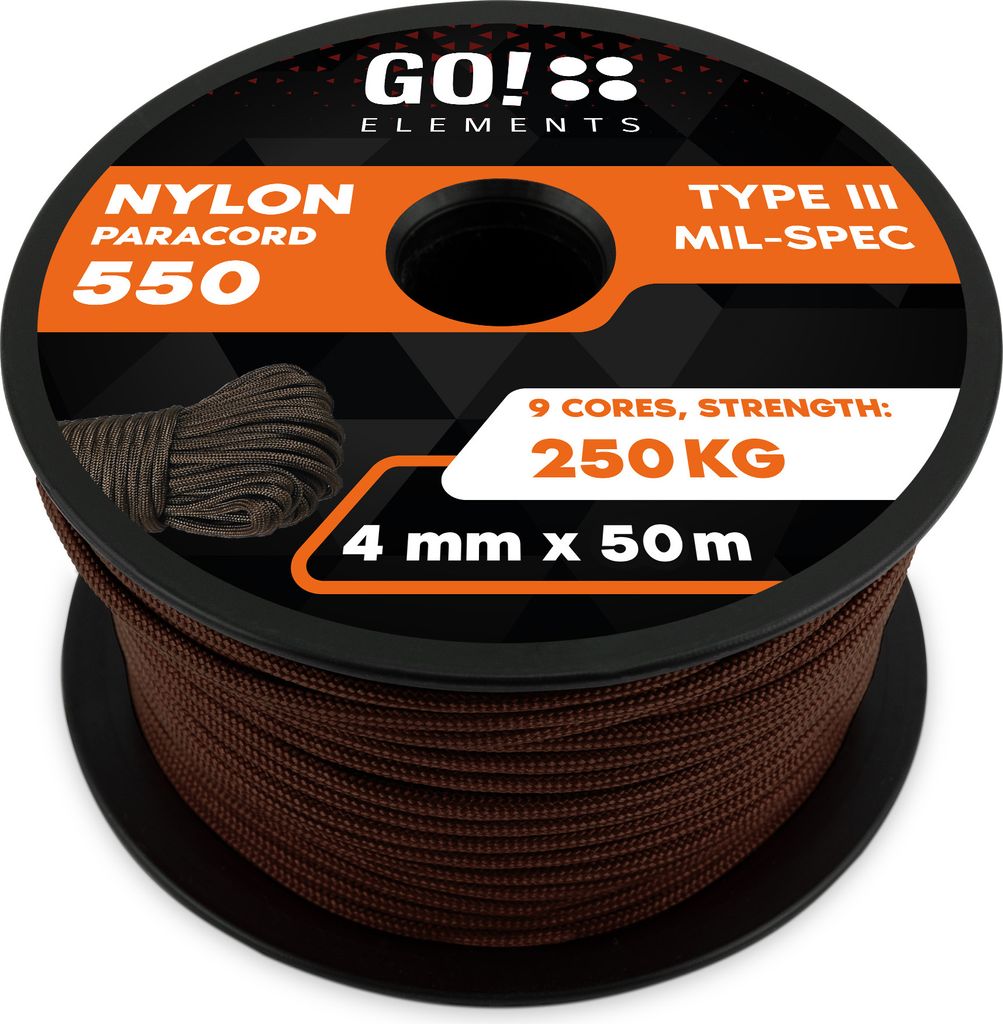 GO!elements 50m Paracord Seil aus reißfester Nylonschnur - 4mm Paracord 550 Typ III Schnur - geeignet als Allzweckseil & Reepschnur - Max. 250kg, ...