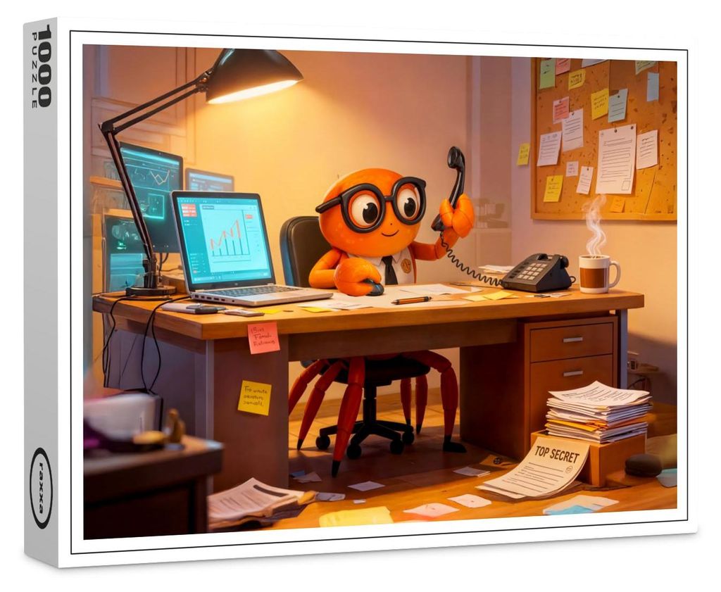 raxxa Premium-Puzzle "Spy Crab Coordinating Mission Work At Desk", 1000 Teile