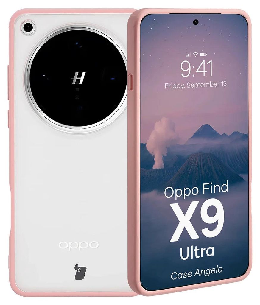 Handyhülle für Oppo Find X9 Ultra, Bizon Case Angelo, Semitransparent mit hellrosem Rahmen