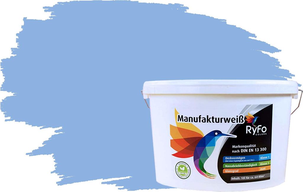 RyFo Colors Bunte Wandfarbe Manufakturweiß Meerwasserblau 10l - weitere Blau Farbtöne und Größen erhältlich, Deckkraft Klasse 1, Nassabrieb Kl...