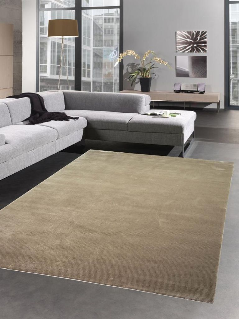 Teppich Wohnzimmerteppich Läufer uni beige Größe - 160x230 cm