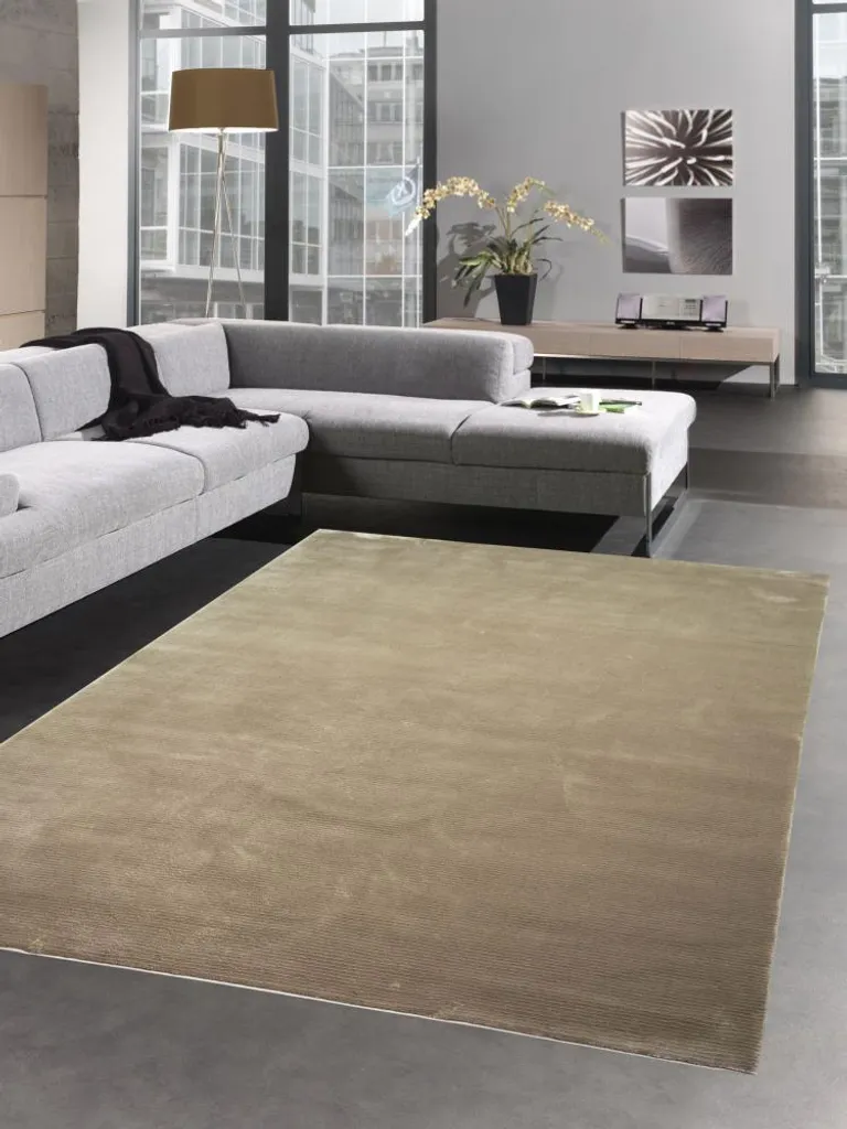 Grand tapis rectangulaire beige uni 160x230 cm pour salon et séjour