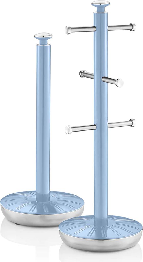 SWAN SWKA1054BLN Retro Küchenrollenhalter + Tassenhalter für 6 Kaffeetassen, Hochwertiger Stahl Blau