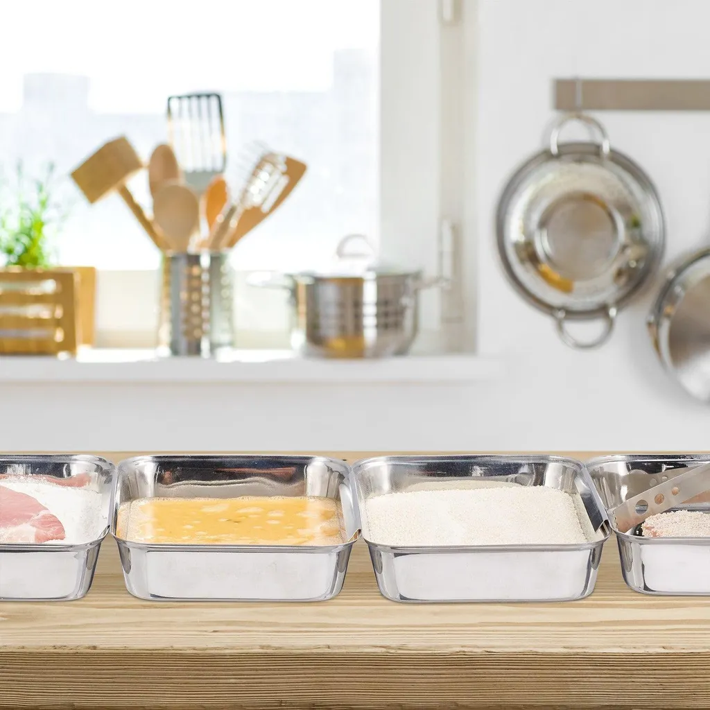 Plateaux à paner robustes en acier inox avec rebords larges et stables