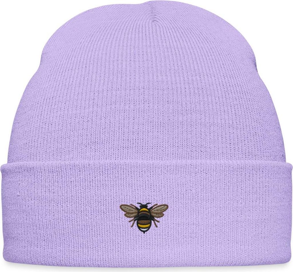 Spreadshirt Stickmotiv Hummel Lustiges Tier Design Bestickte Wintermütze, One size, Lavendel