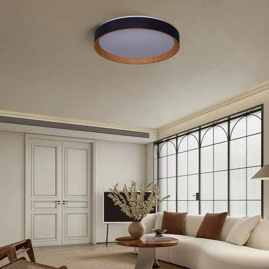 Plafonnier LED LUNADA 30W CCT : Éclairage Ajustable Noir et Bois Ø38 - 7
