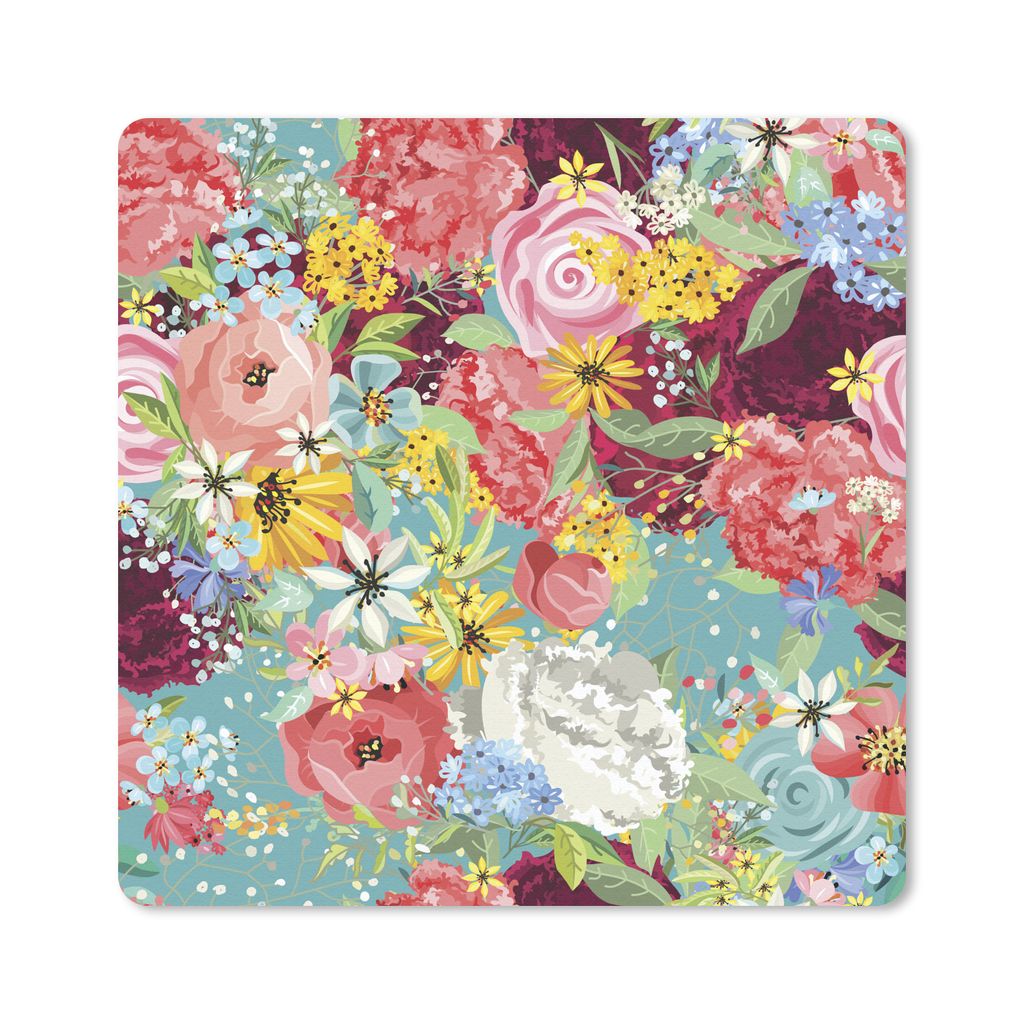 MuchoWow Mauspad Mousepad Eine farbenfrohe Illustration mit Blumenmuster 30x30 cm - Mousepads - Maus Mat - Pad - Mausunterlage - Gaming