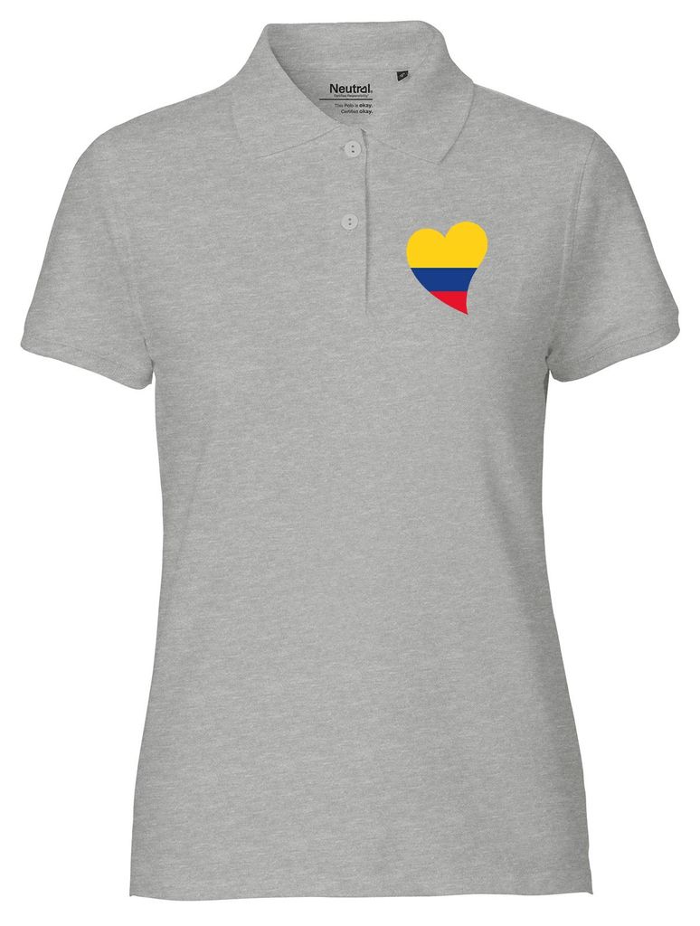 Huuraa Damen Polo Shirt Kolumbien Flagge Herz XS Sport Grey Bio Baumwolle Fairtrade Poloshirt Geschenkidee